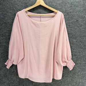 Charlette Avery Blouse Women M Medium Pink Long Sleeve Round Neck Casual Solid